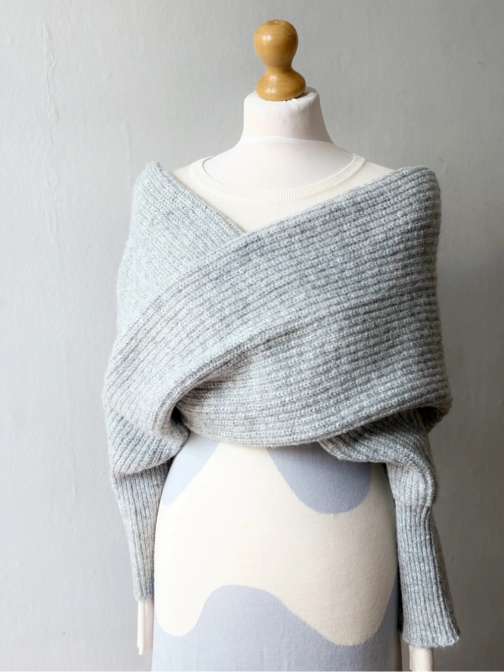 Freya Harper Lush Light Gray Chunky Knit Wrap With Sleeves